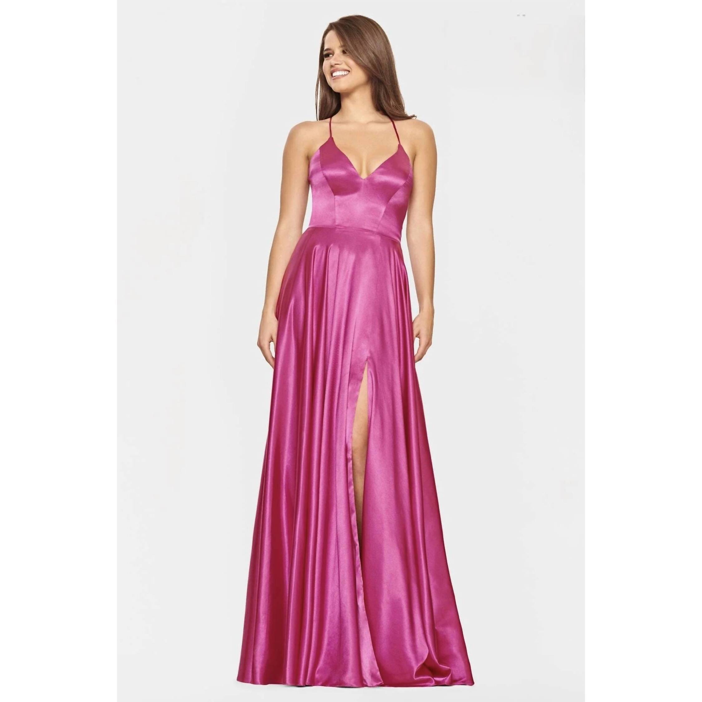 New Faviana Lace Up Back Prom Maxi Dress In Rasberry
